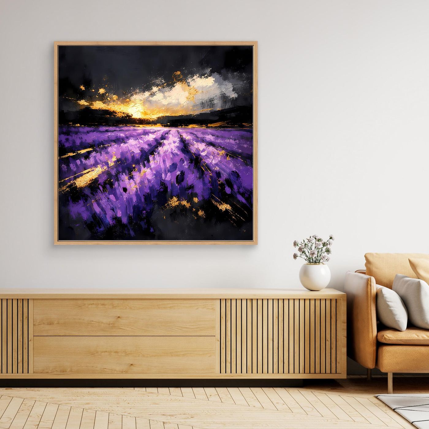 Leinwand Magisches Lavendelfeld bei Sonnenuntergang | Abstraktes Natur Wandbild