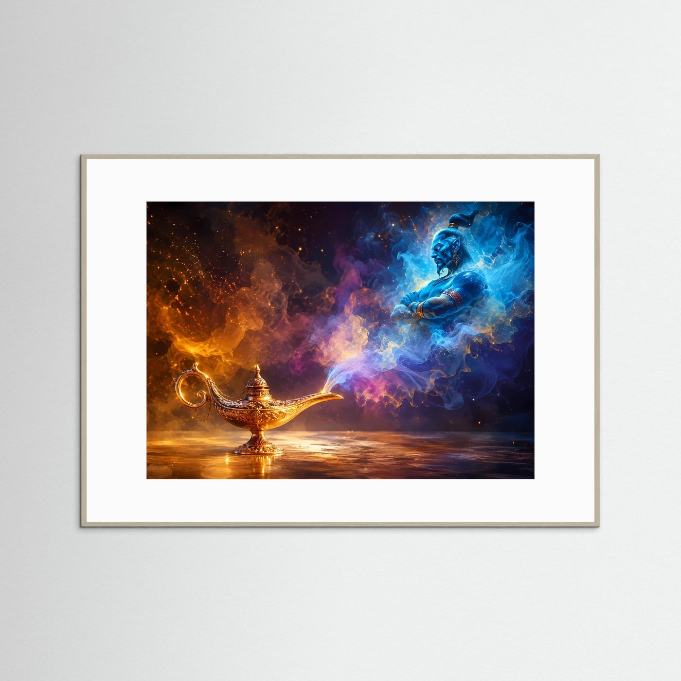 Magie aus der Wunderlampe | Mystischer Dschinn in Blau & Gold – Fantastische Wandkunst