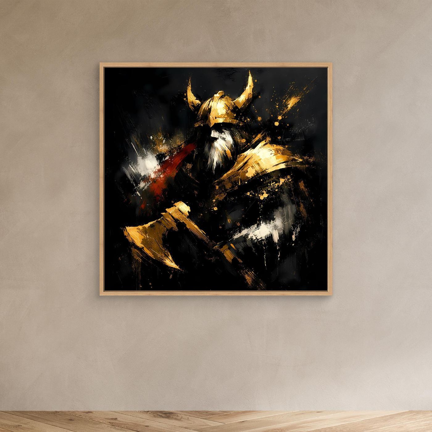 Leinwand Goldener Wikinger Krieger | Abstraktes Nordmann Wandbild Modern