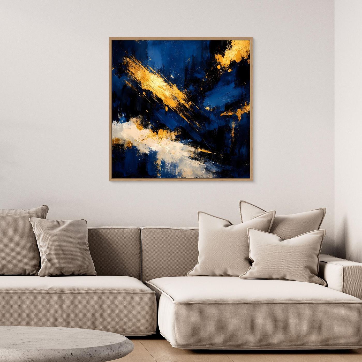 Leinwand Abstraktes Universum in Dunkelblau und Gold | Modernes Expressionistisches Wandbild
