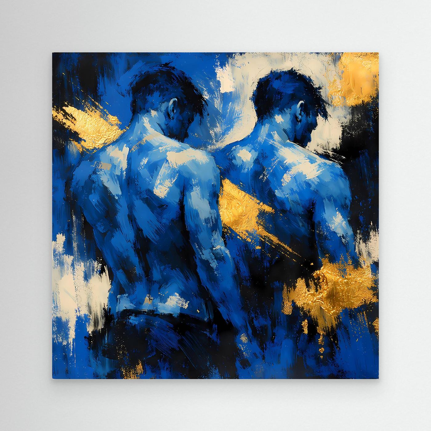 Leinwand Zwei Brüder in Blau | Abstraktes Männlicher Rücken Wandbild Gold