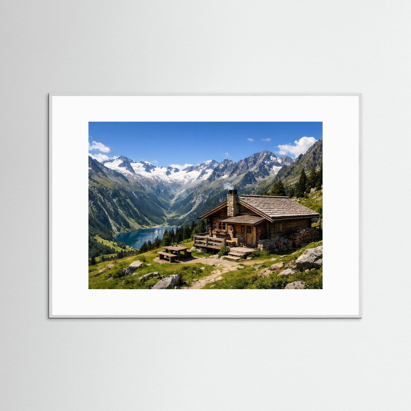 Almhütte im Hochgebirge | Panorama Alpen & See Poster Querformat