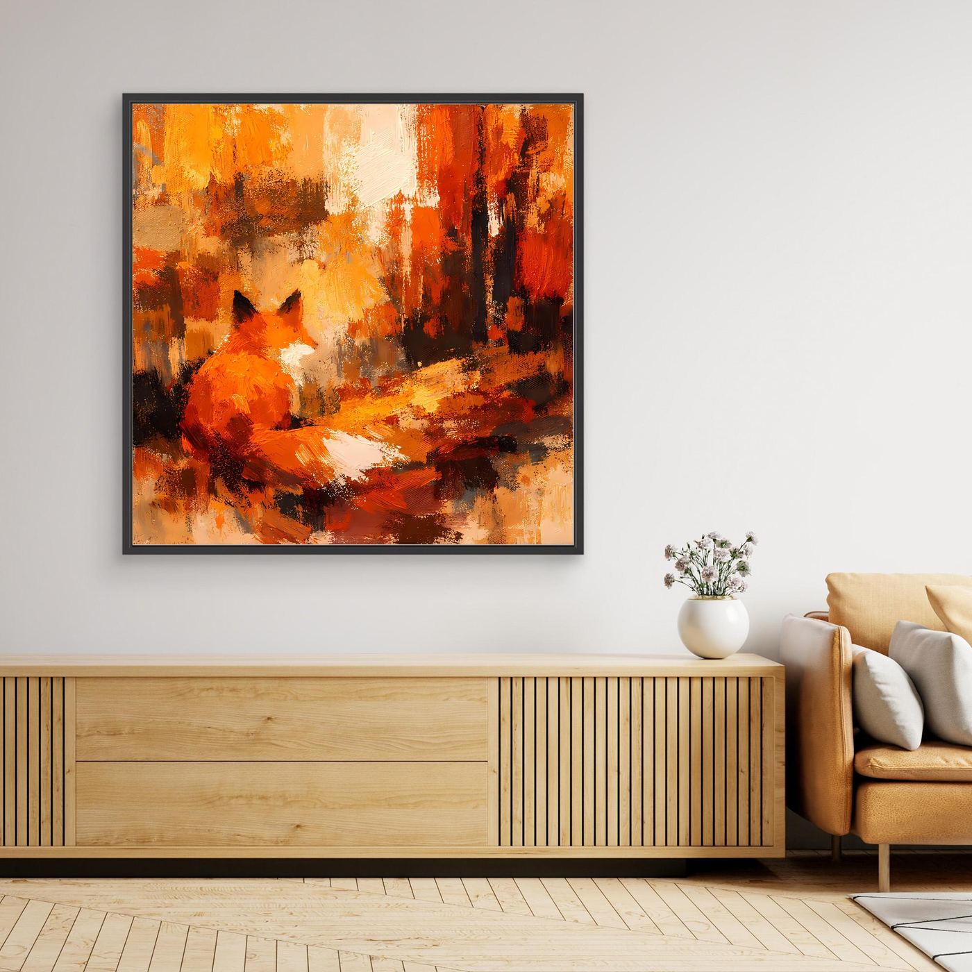Premium Leinwand Abstrakter Fuchs im Wald | Modernes Kunst Poster Herbstliche Wanddeko