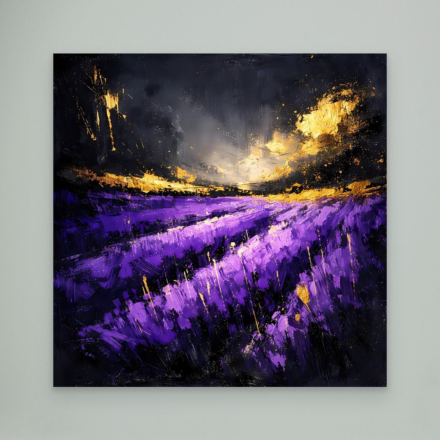 Leinwand Abstraktes Lavendelfeld im Abendlicht | Modernes Natur Wandbild