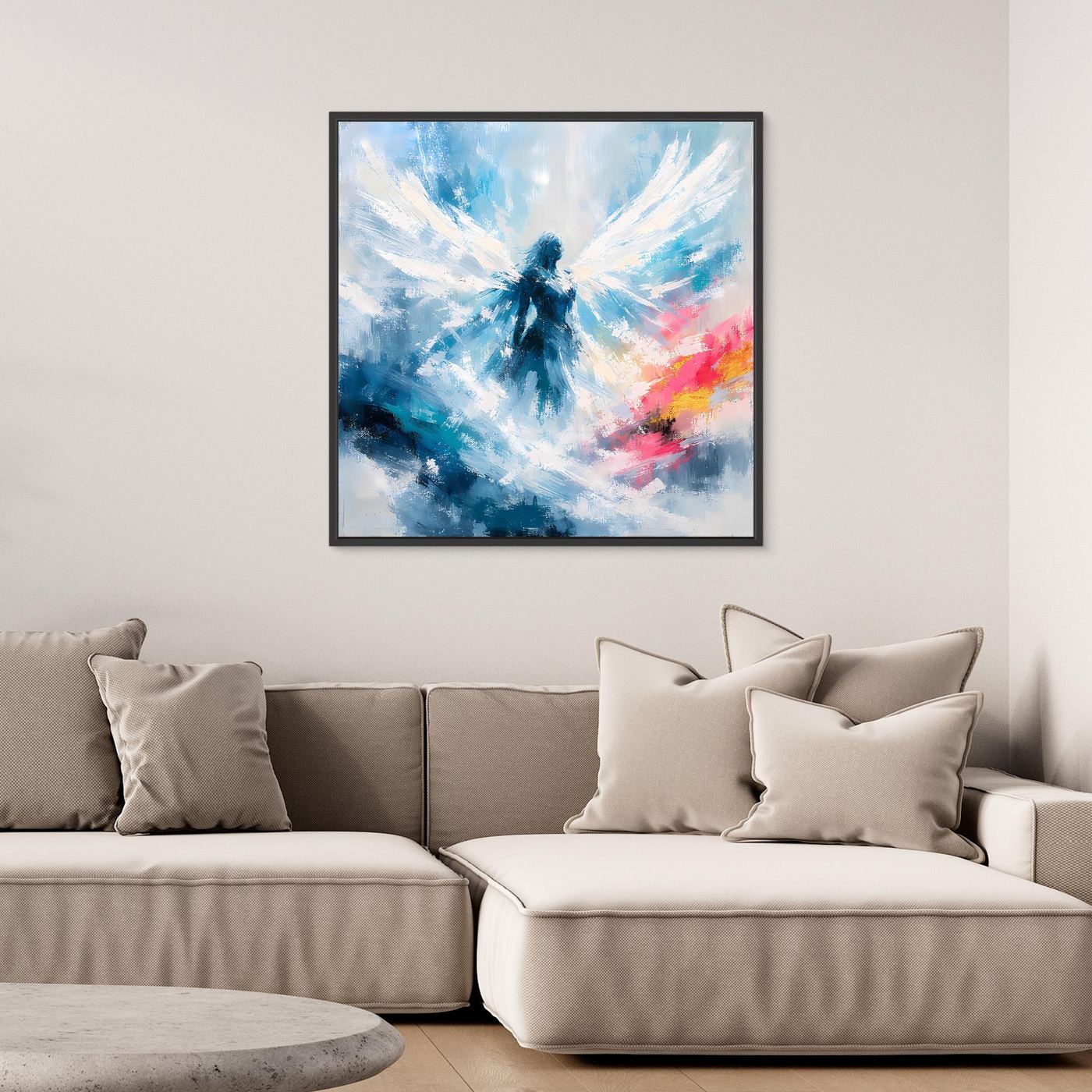 Leinwand Abstrakter Engel in Blau und Weiß | Modernes Wandbild auf echter Leinwand
