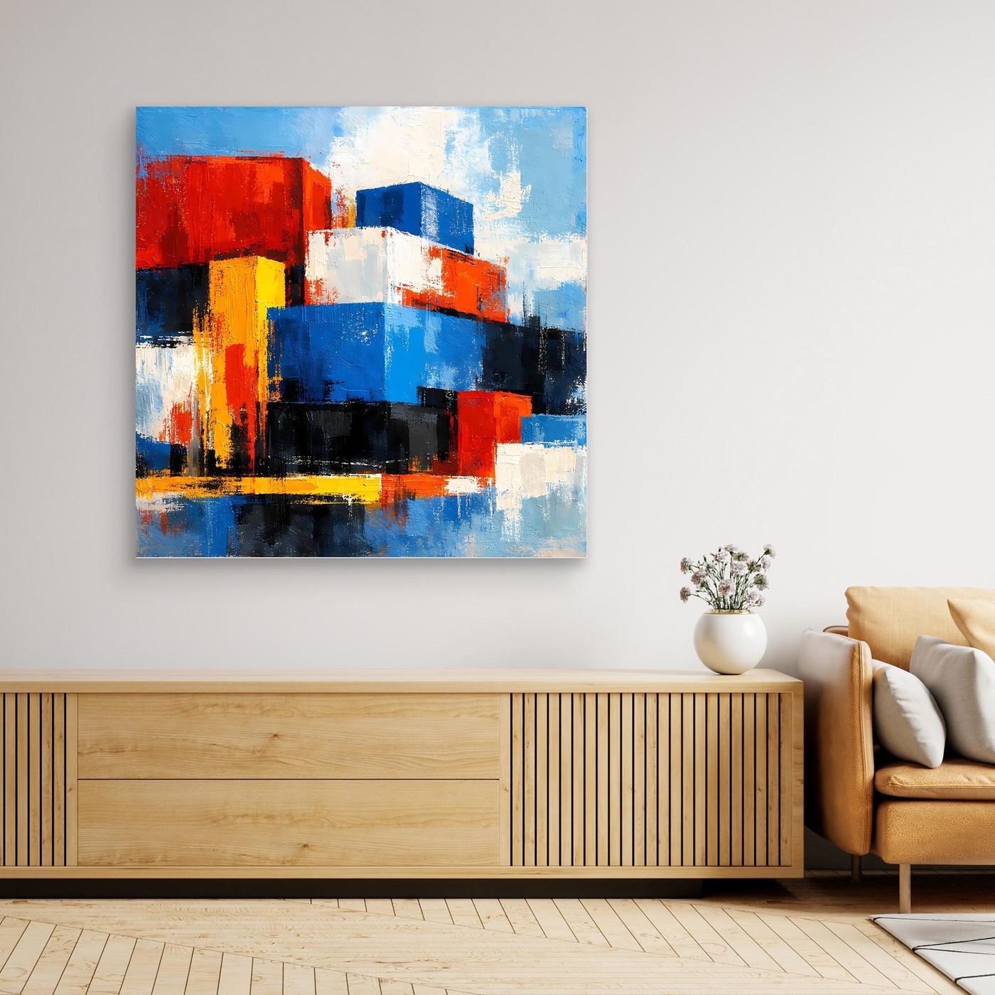 Leinwand Abstrakte Geometrische Kuben | Modernes Wandbild Bunte Blöcke
