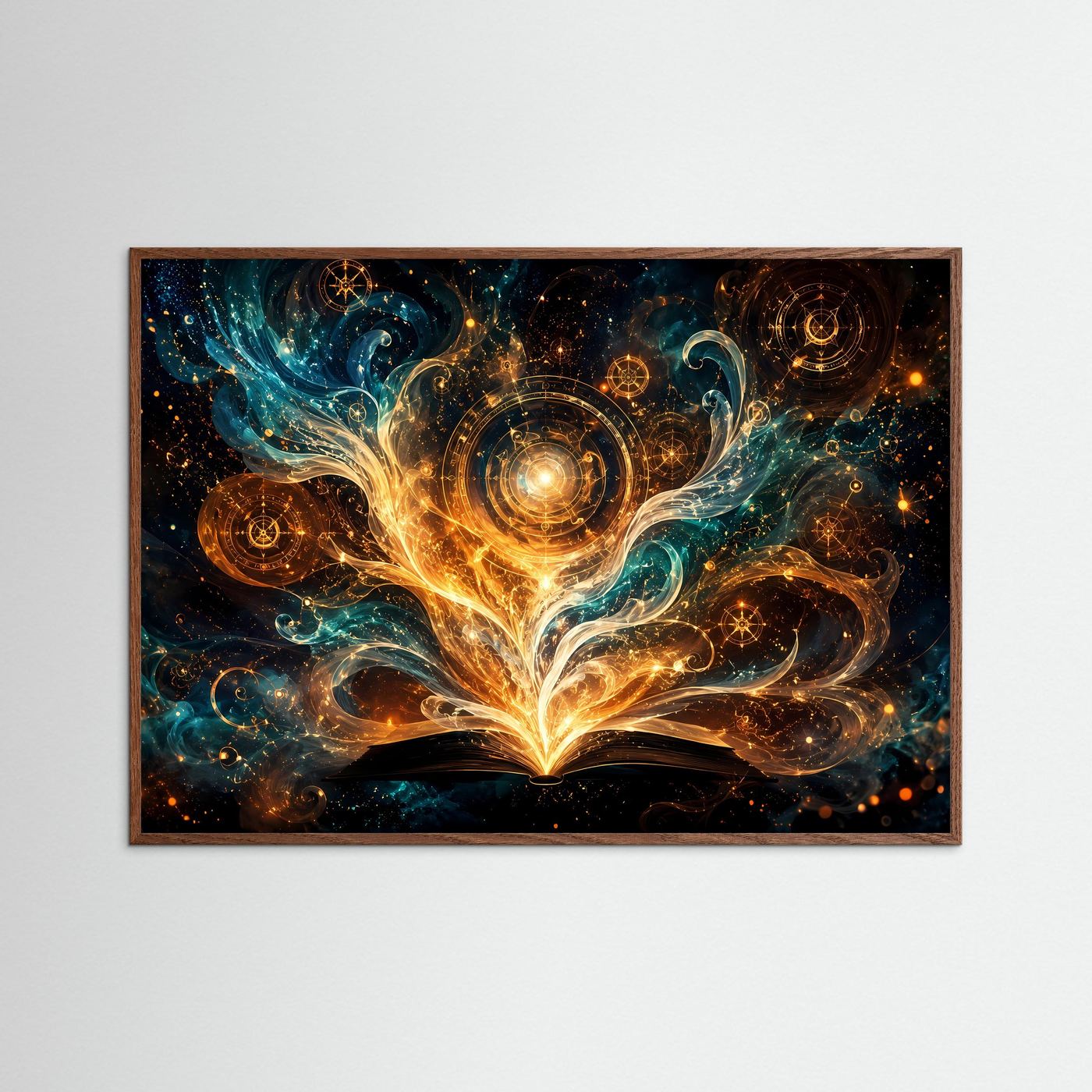 Magisches Buch der Weisheit im Sternenmeer | Mystisches Fantasy- & Kunst-Poster Querformat