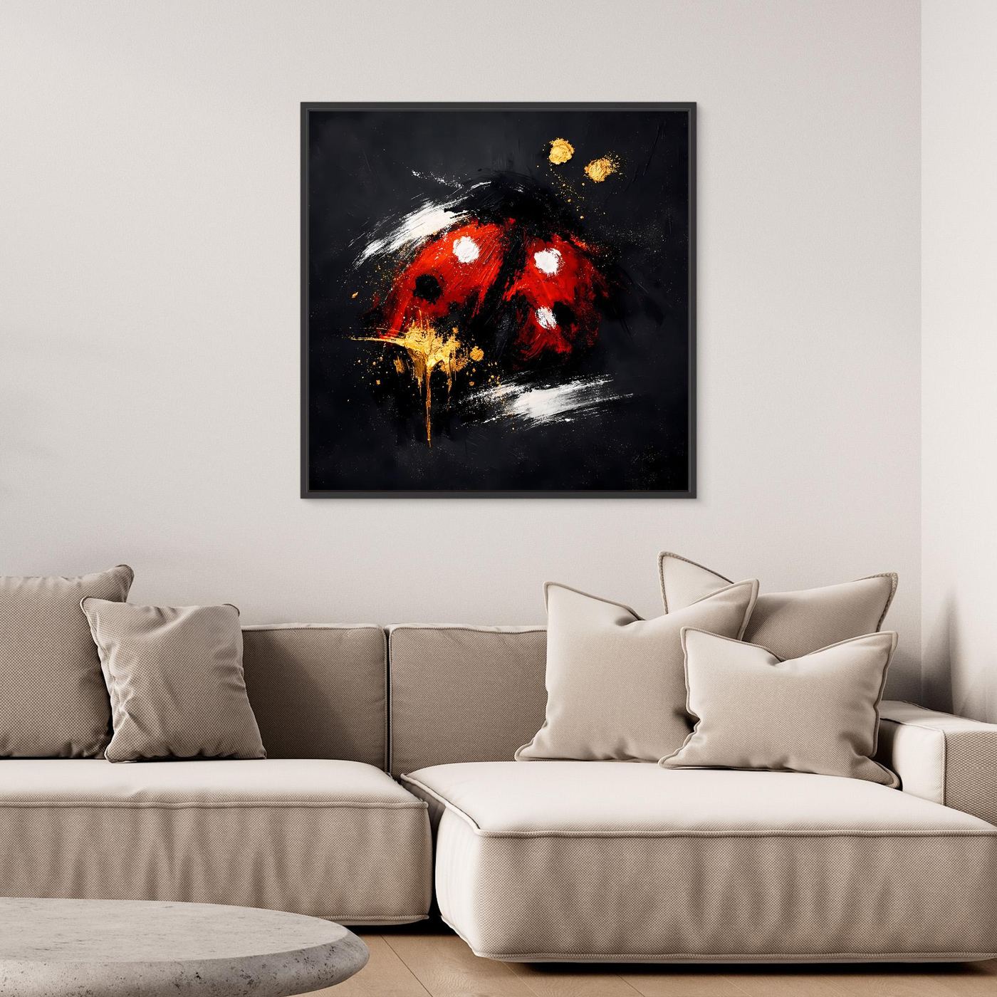 Leinwand Abstrakter Marienkäfer in Rot und Gold | Modernes Tier Wandbild