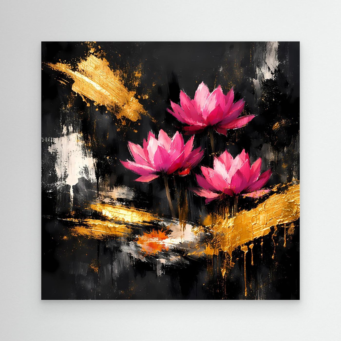 Leinwand Prachtvolle Lotusblüten in Pink und Gold | Modernes Abstraktes Blumen Wandbild