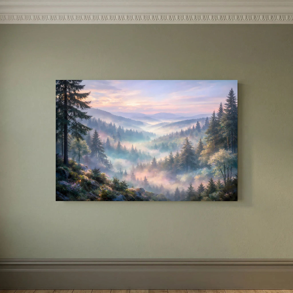Querformat-Wandbild mit Blick ins Nebeltal und Tannen, horizontal
