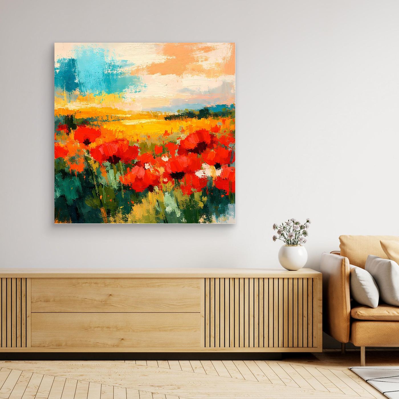 Abstract poppy field canvas wall art with no visible frame
