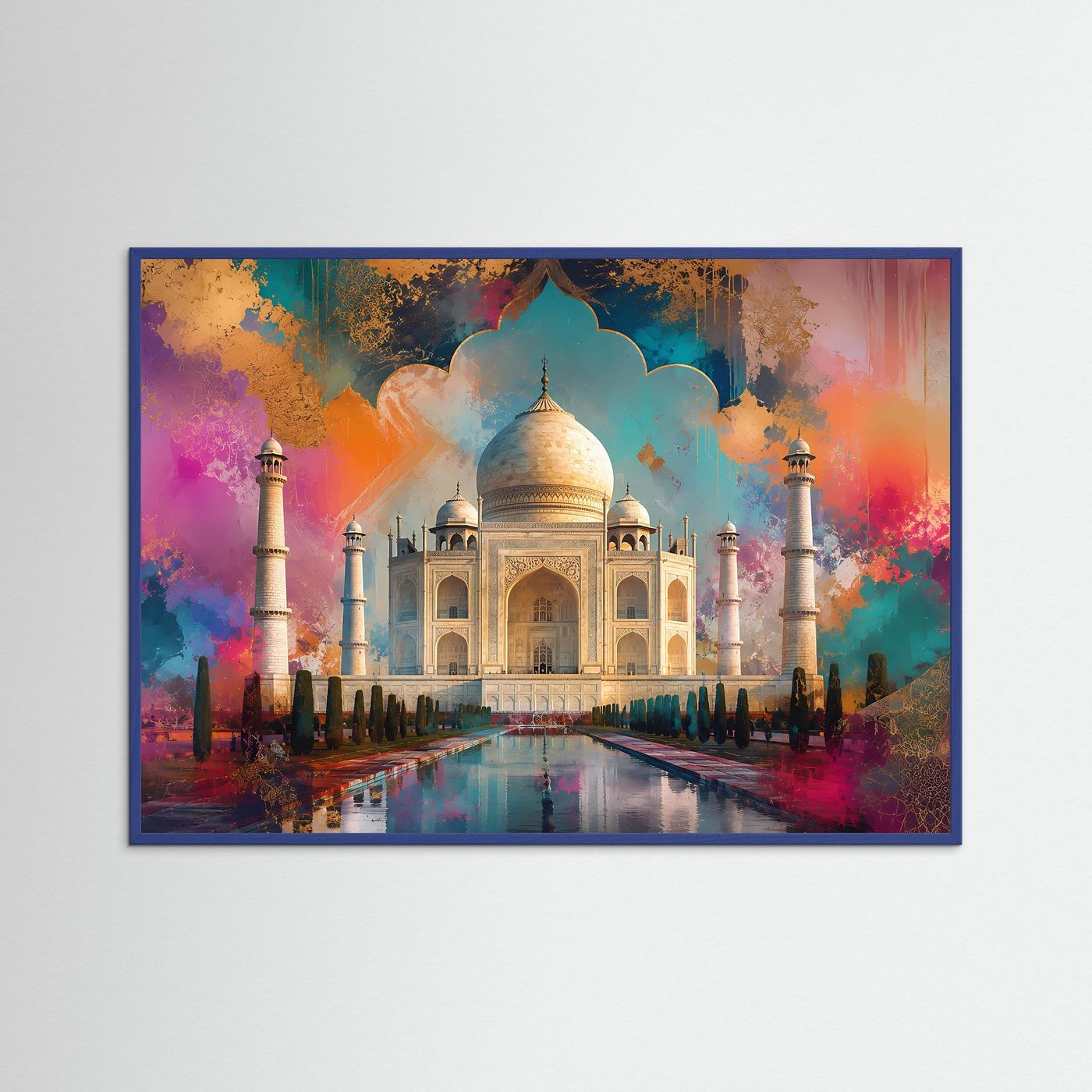 Taj Mahal in leuchtenden Farben | Abstrakte Indien Kunst in Türkis, Pink & Gold
