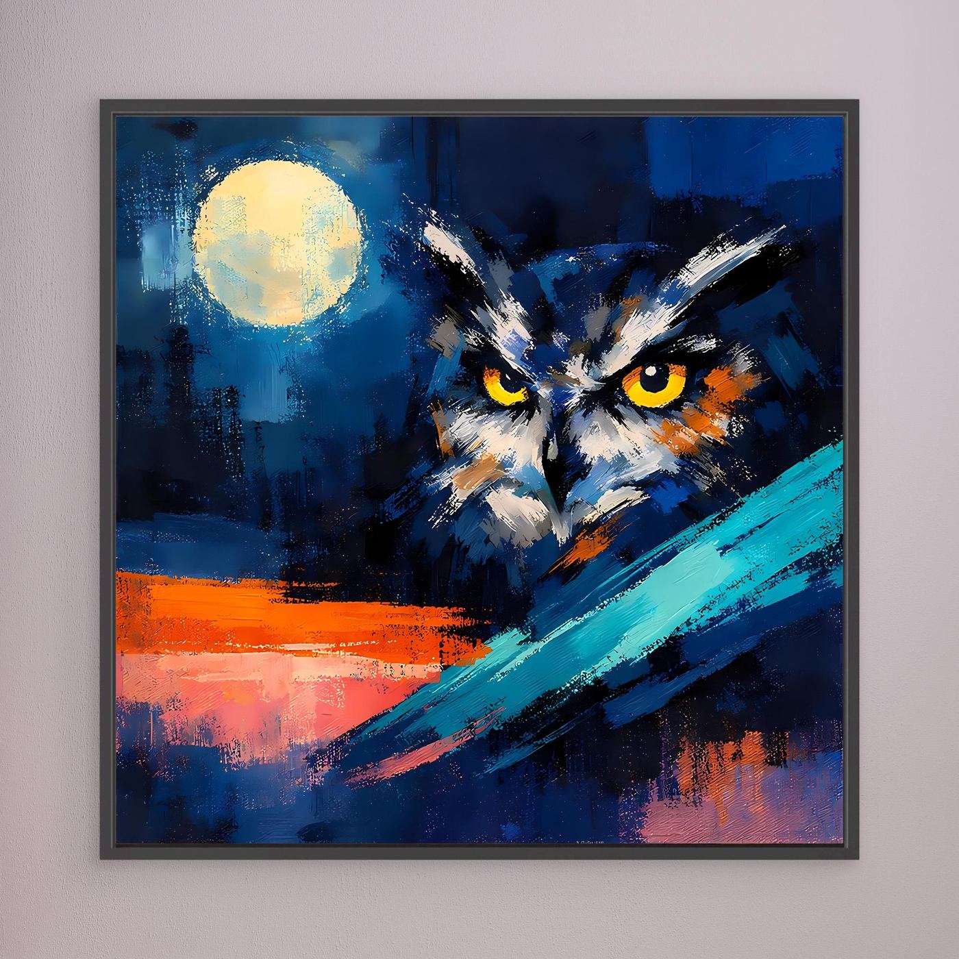 Premium Leinwand Mystische Eule bei Vollmond | Abstraktes Kunst Poster Modernes Nacht Wandbild