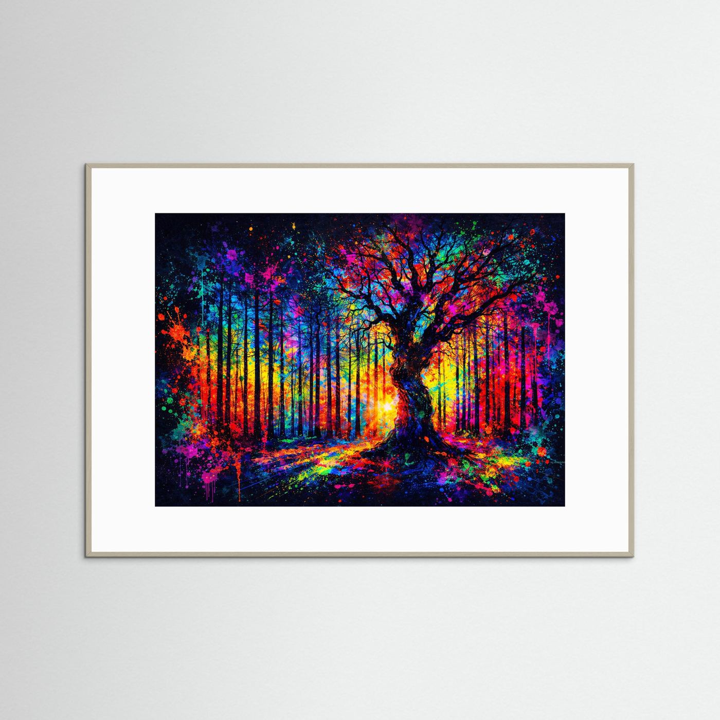 Magischer Zauberwald der Farben | Moderner Kunst Print Querformat Wandbild