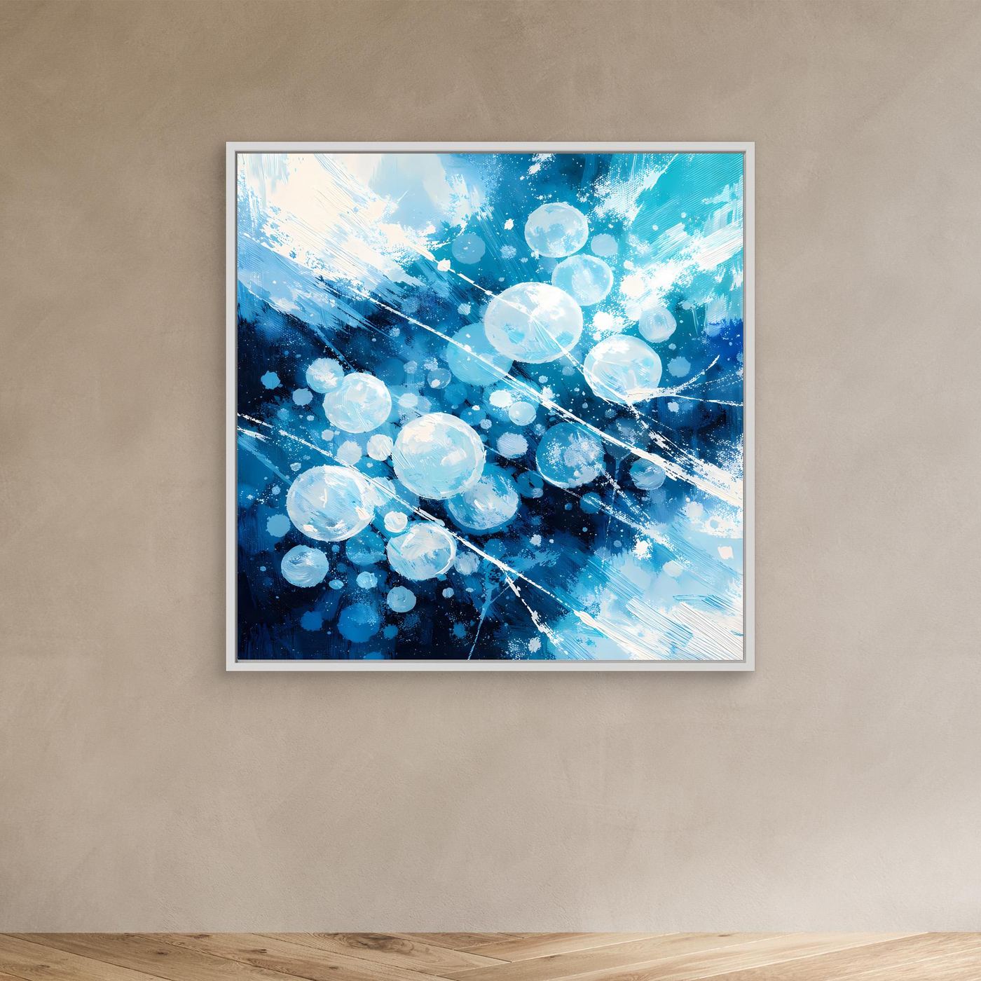 Leinwand Eingefrorene Luftblasen im Eis | Abstraktes Natur Winter Wandbild