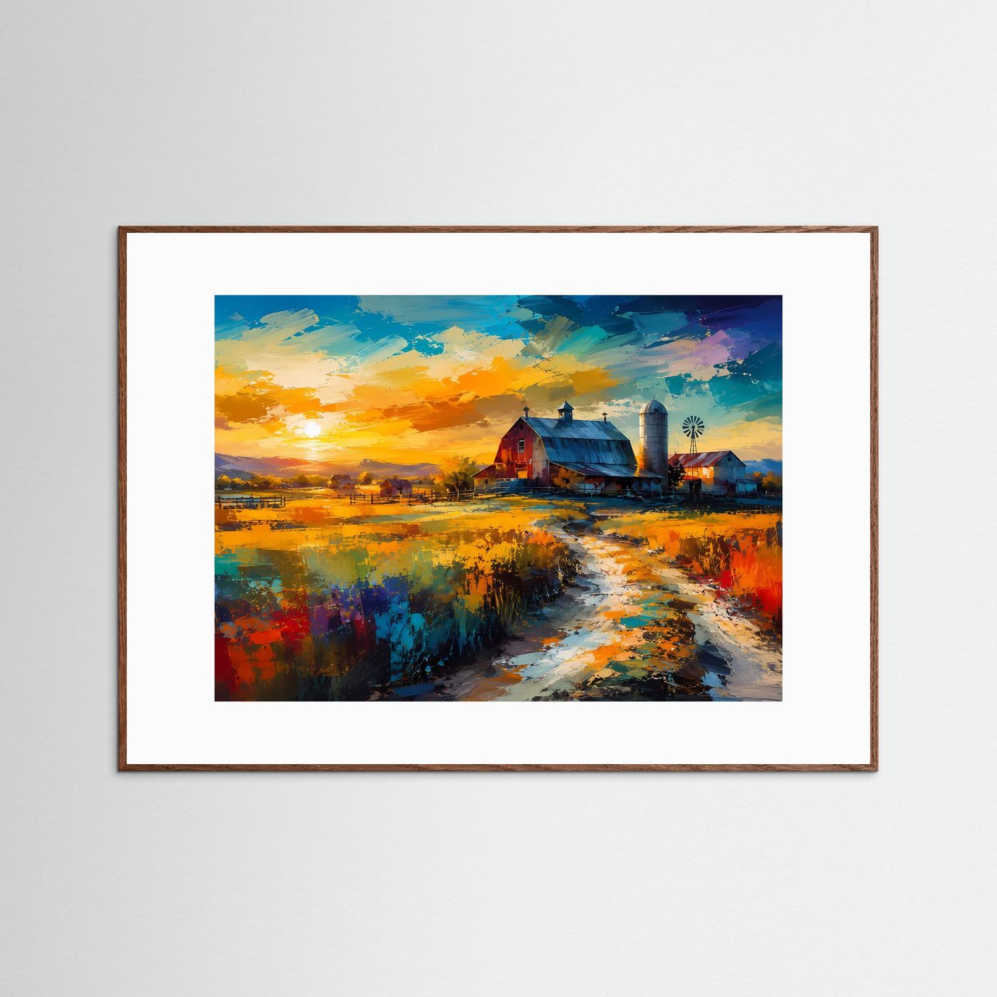 Goldener Sonnenuntergang auf der Farm | Ländliches Panorama & Kunstdruck Querformat