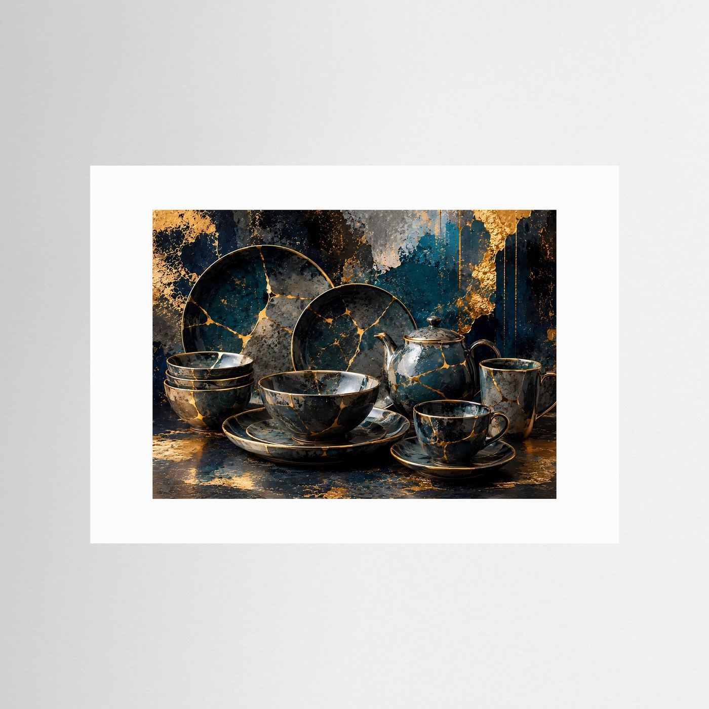Kintsugi Ästhetik | Elegantes Geschirr & Marmor Poster mit Gold-Akzenten