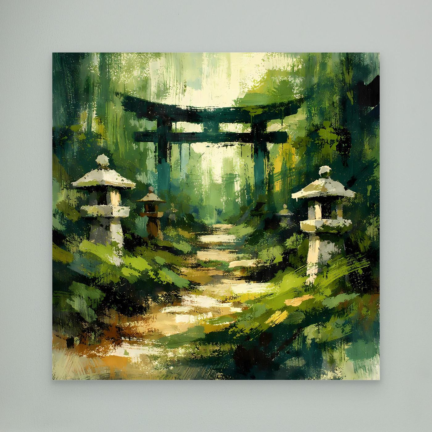 Leinwand Mystischer Torii-Pfad im Wald | Traditionelles Japan-Wandbild auf echter Leinwand