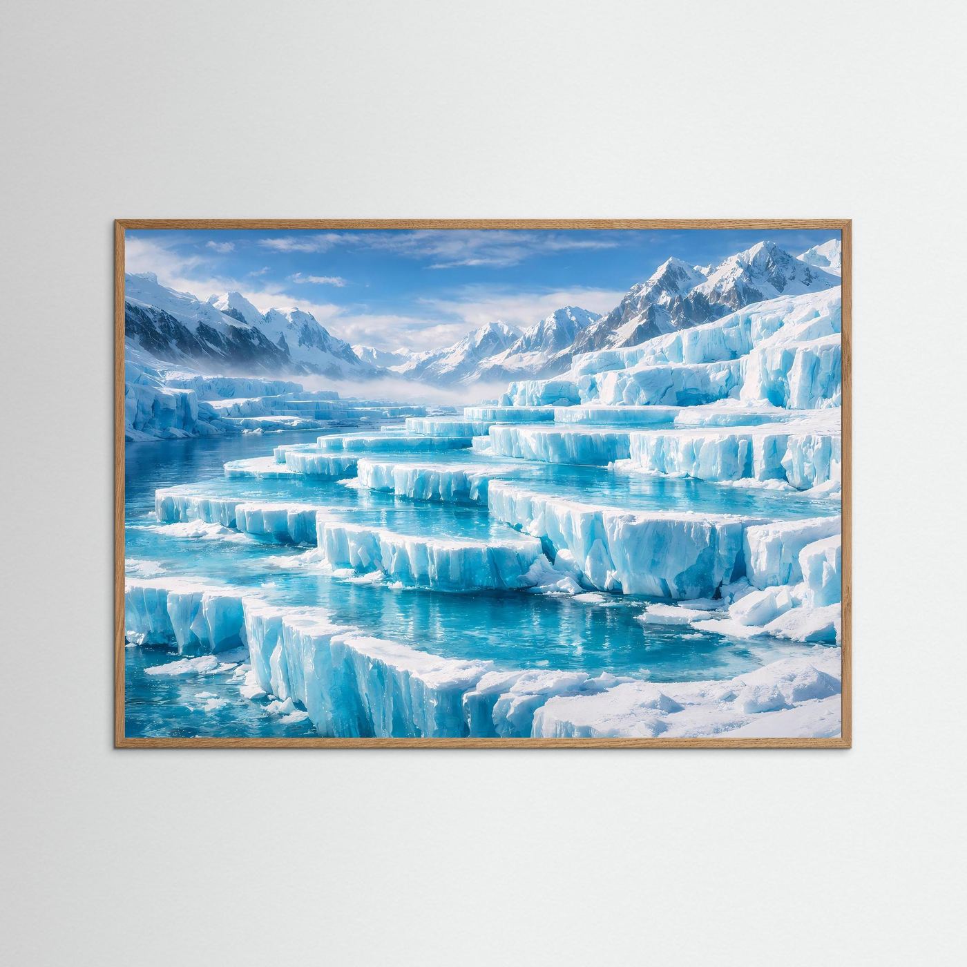 Arktis-Wandbild mit Eismeer-Gletscherlandschaft, hellbraun eingefasst