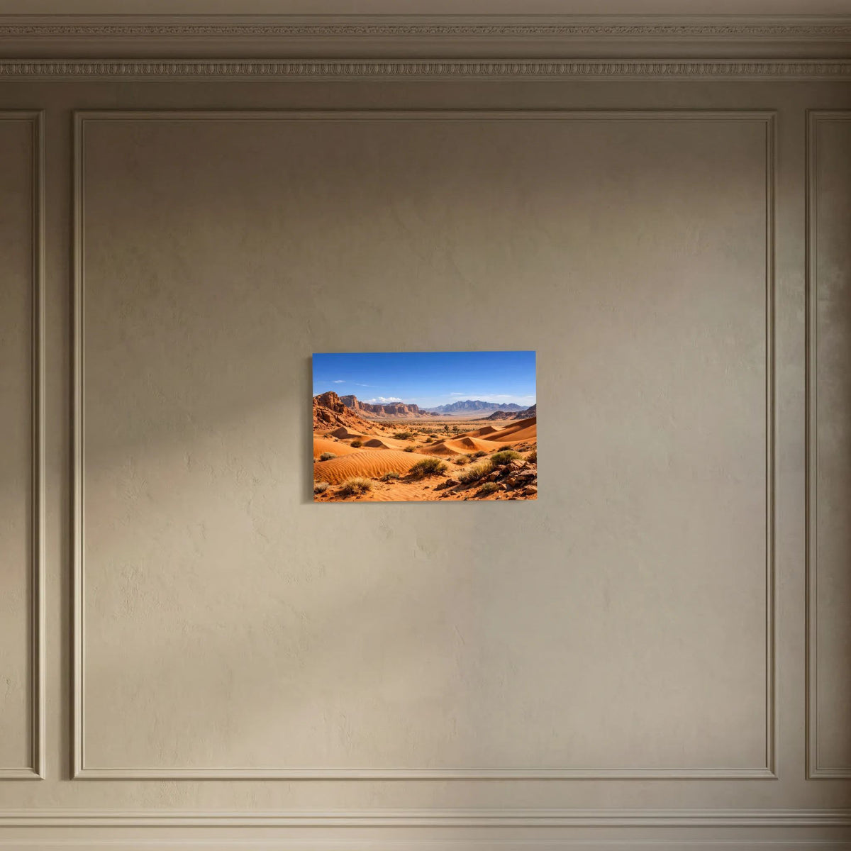 Poster mit Wüstenlandschaft und Sanddünen, rechteckig im Querformat