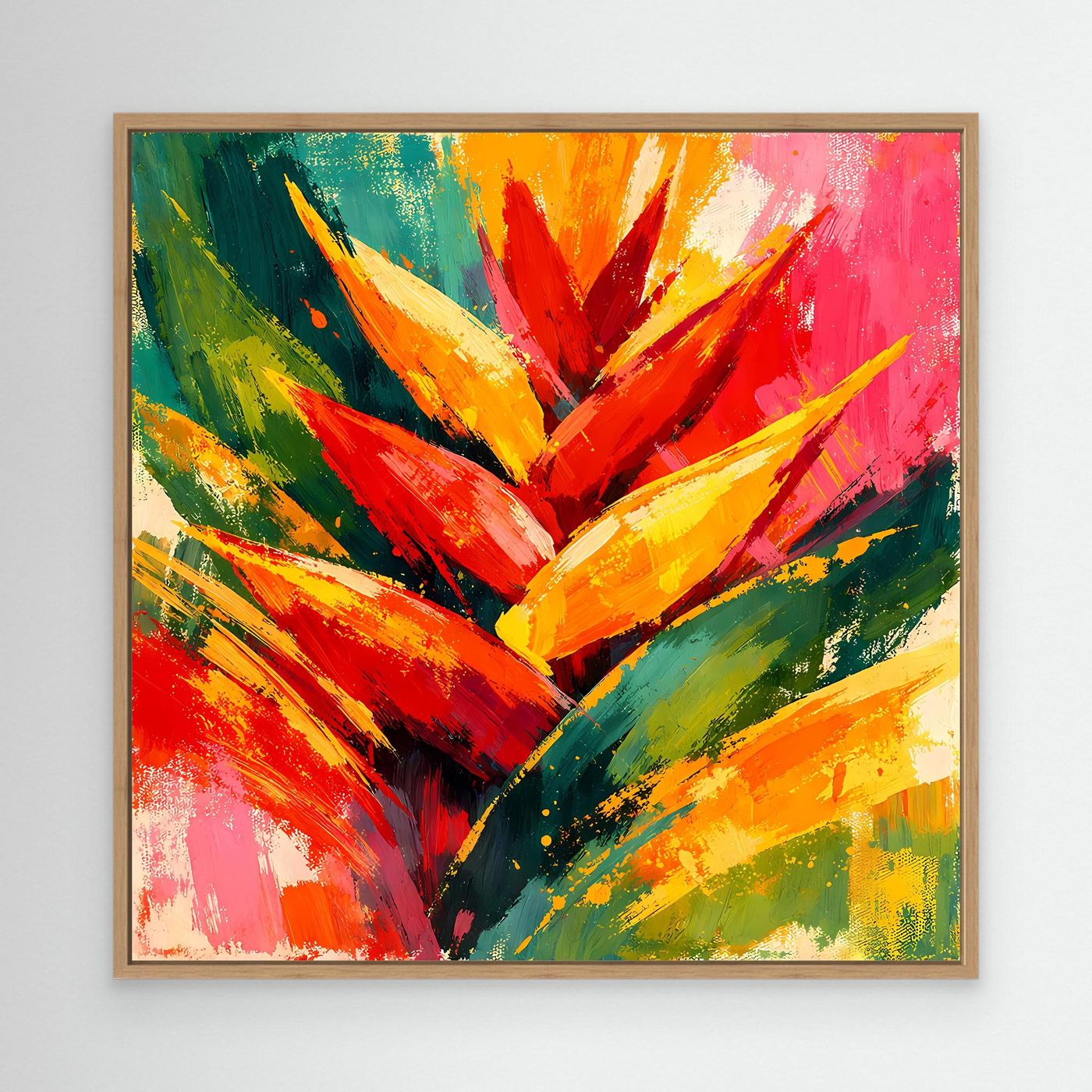 Leinwand Abstrakte Helikonie Blüte | Modernes Tropen Wandbild Bunt Exotisch