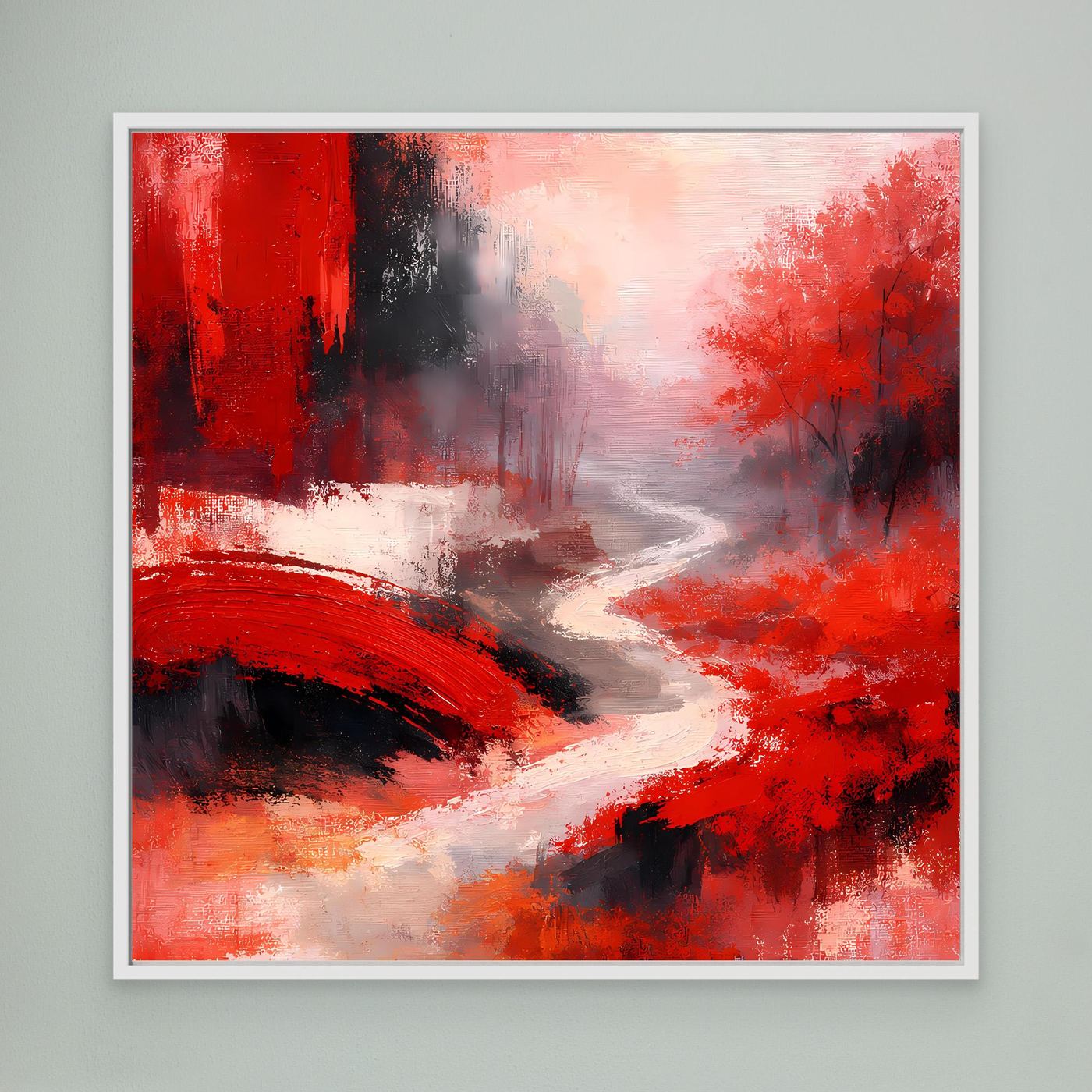 Leinwand Traditionelle Rote Brücke am Fluss | Japanisches Natur Wandbild