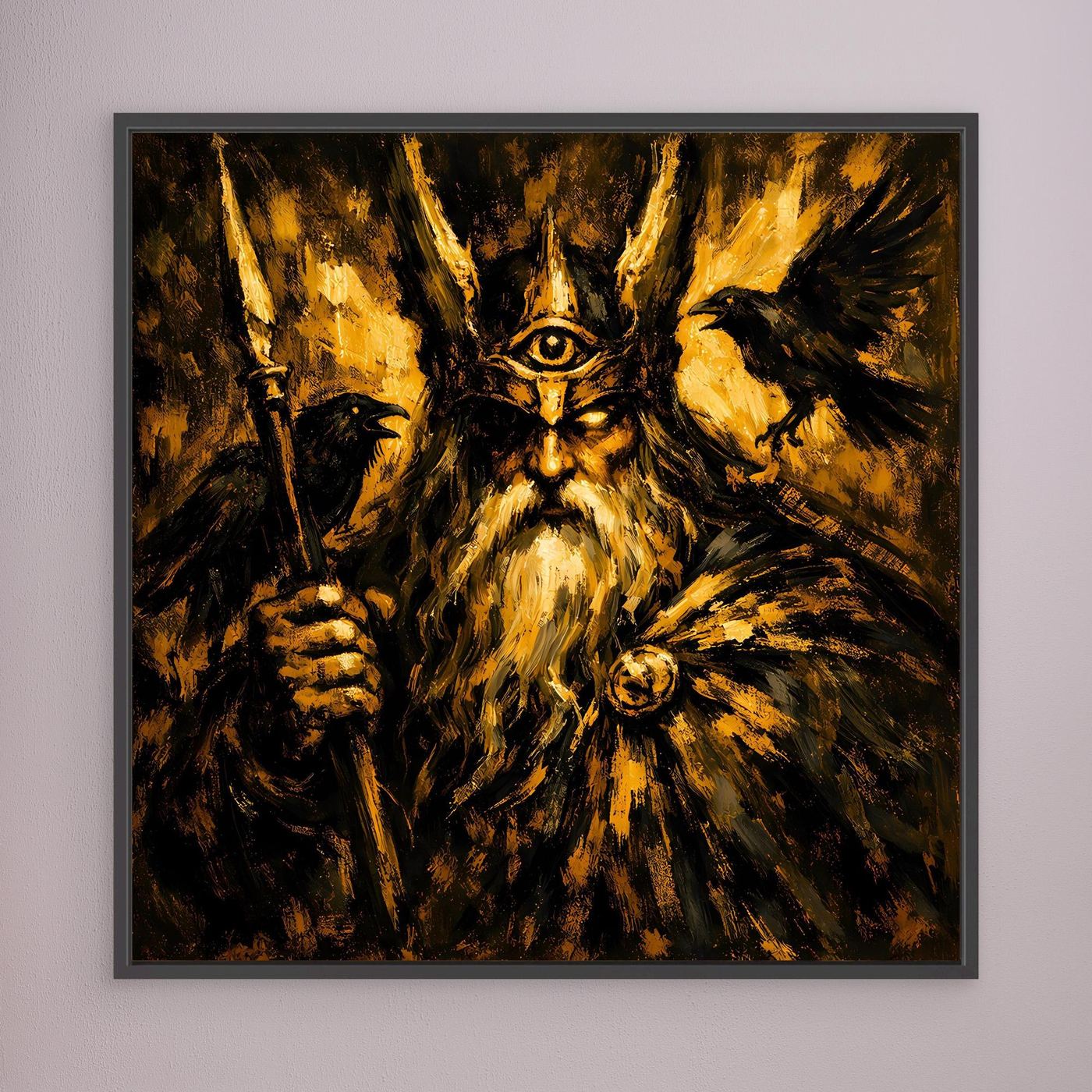 Leinwand Mythischer Allvater Odin in Goldoptik | Abstraktes Wikinger Götter Wandbild