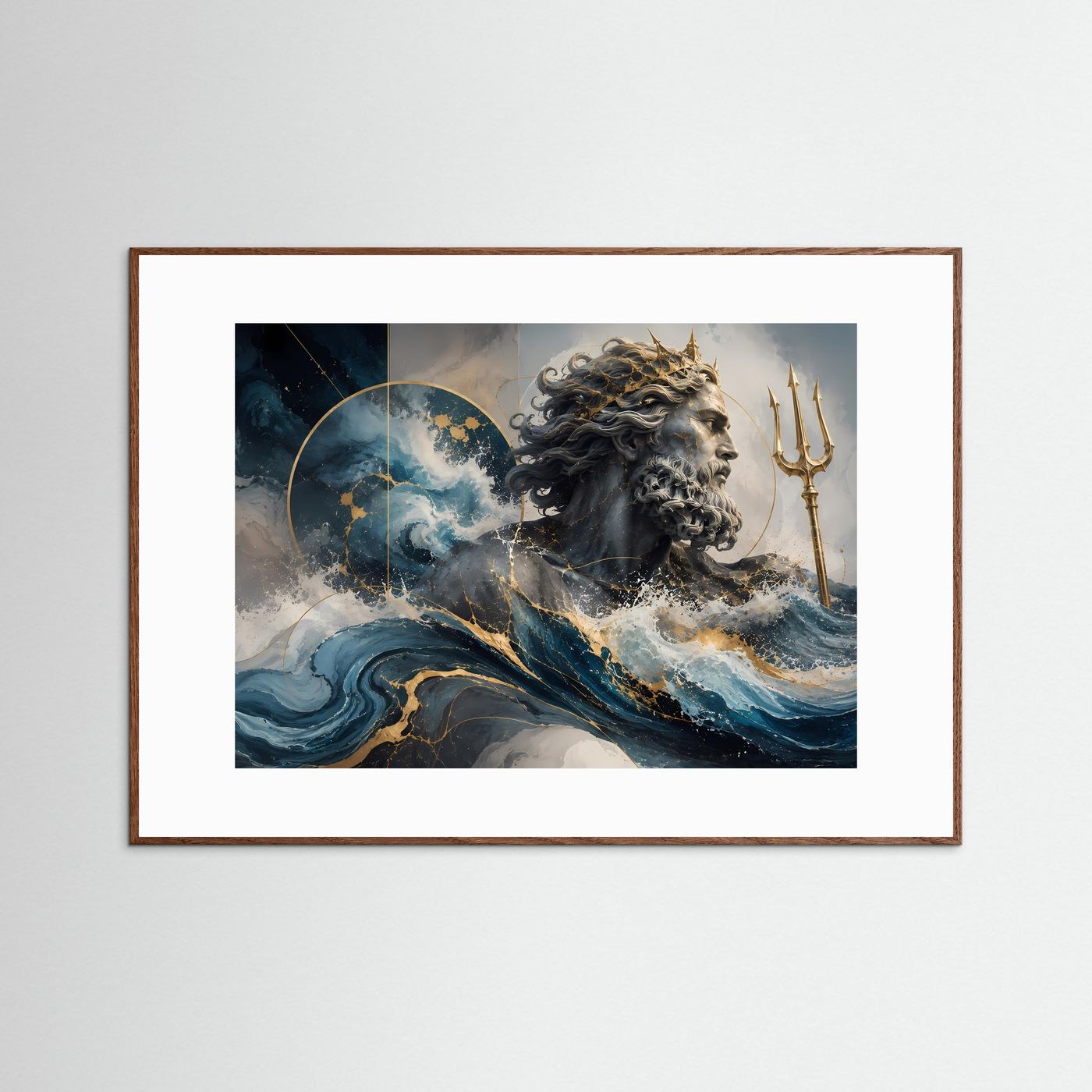 Poseidon – Gott des Meeres | Abstrakte Mythologie in Blau, Gold & Marmor