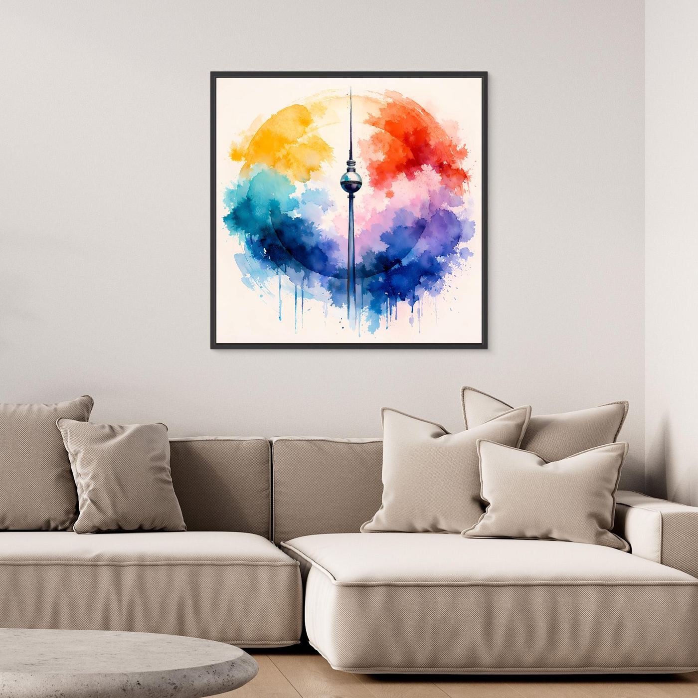 Leinwand Berliner Fernsehturm | Abstraktes Aquarell‑Wolken Wandbild