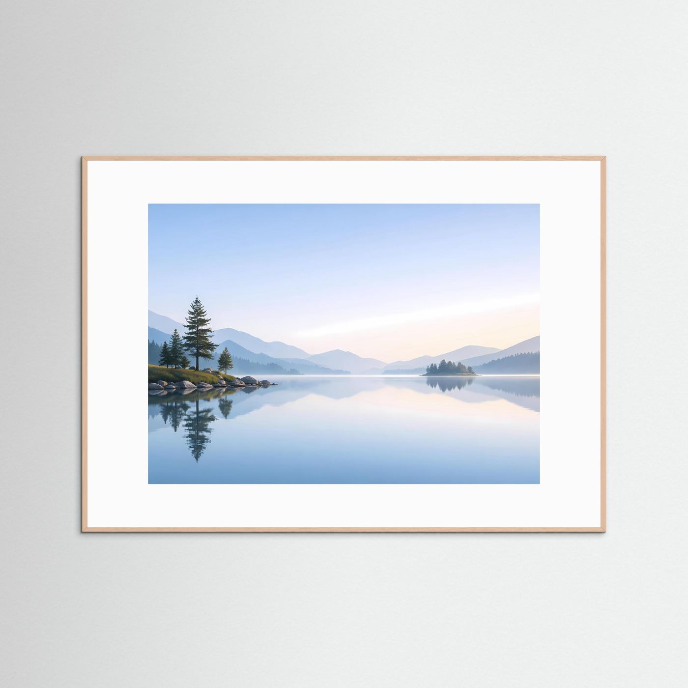 Minimalistischer Bergsee im Morgenlicht | Spiegelung Panorama Poster Querformat
