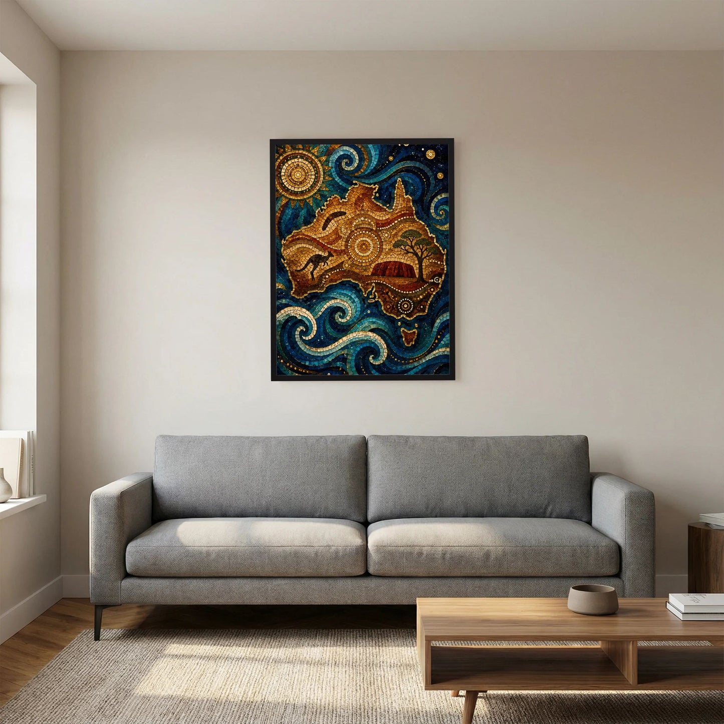 Poster mit Mosaikmotiv in Blau, Gold und Braun
