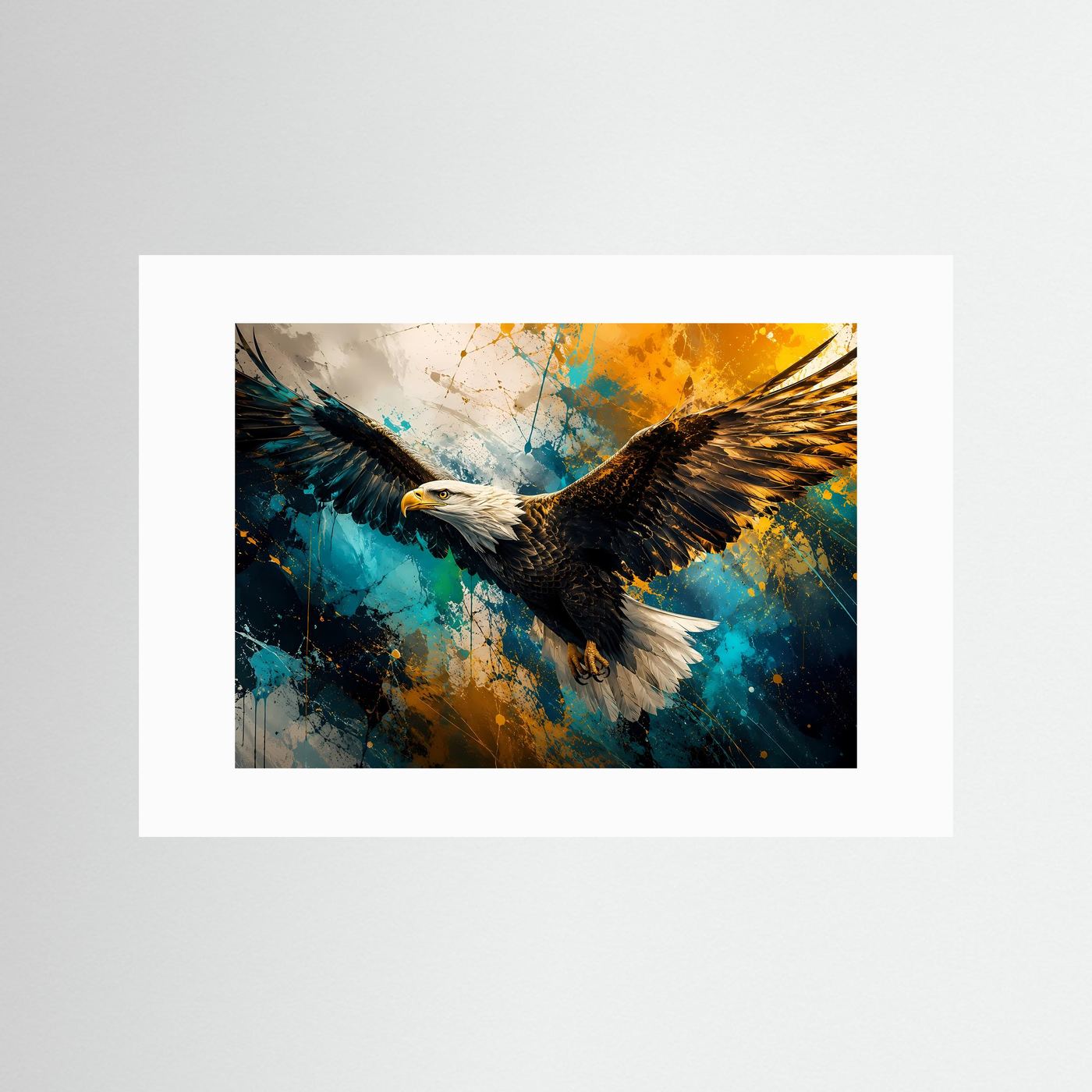 Weißkopfseeadler Poster | Adler Wandbild Modern | Kraftvolles Tiermotiv in Blau und Gold