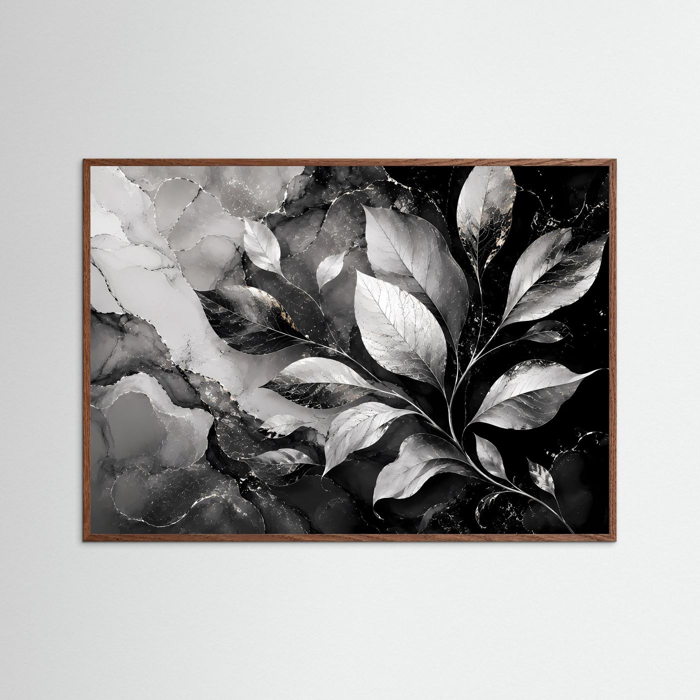 Schwarz Weiß Blätter Poster | Botanische Wandkunst | Abstrakte Natur Blätter Modernes Wandbild