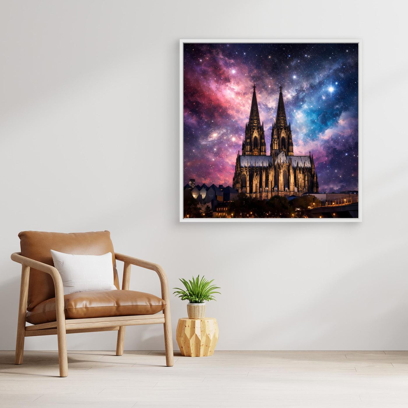 Leinwand Kosmischer Kölner Dom bei Nacht | Abstraktes Galaxie Wandbild