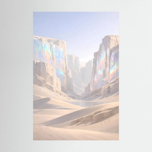 Hochformatiges Poster mit Wüsten-Canyon und irisierenden Farbreflexen