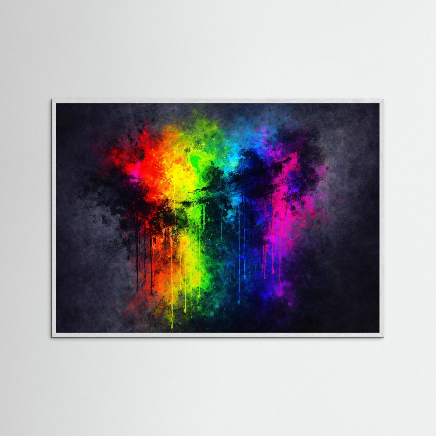 Regenbogen Farbtropfen Expressionismus | Modernes Abstraktes Kunst Poster Querformat
