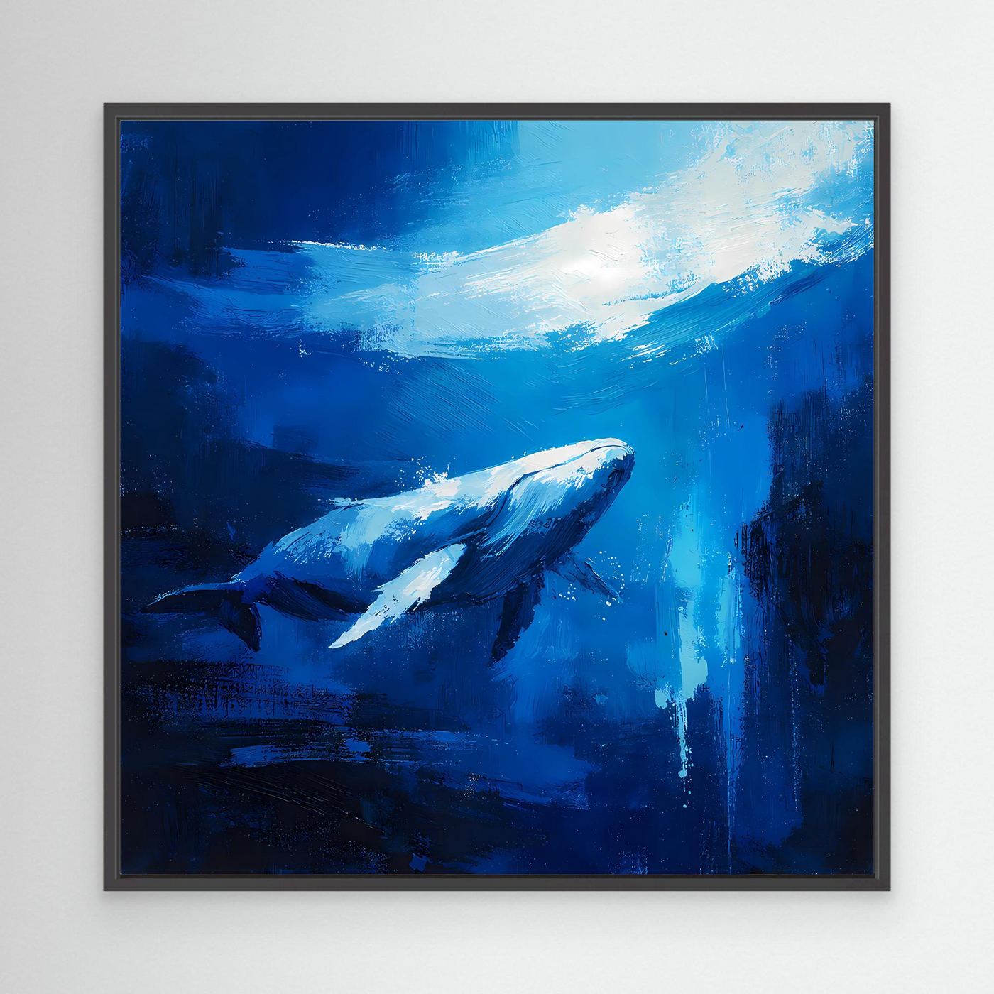 Premium Leinwand Majestätischer Wal im Ozean | Abstraktes Kunst Poster Modernes Blaues Wandbild
