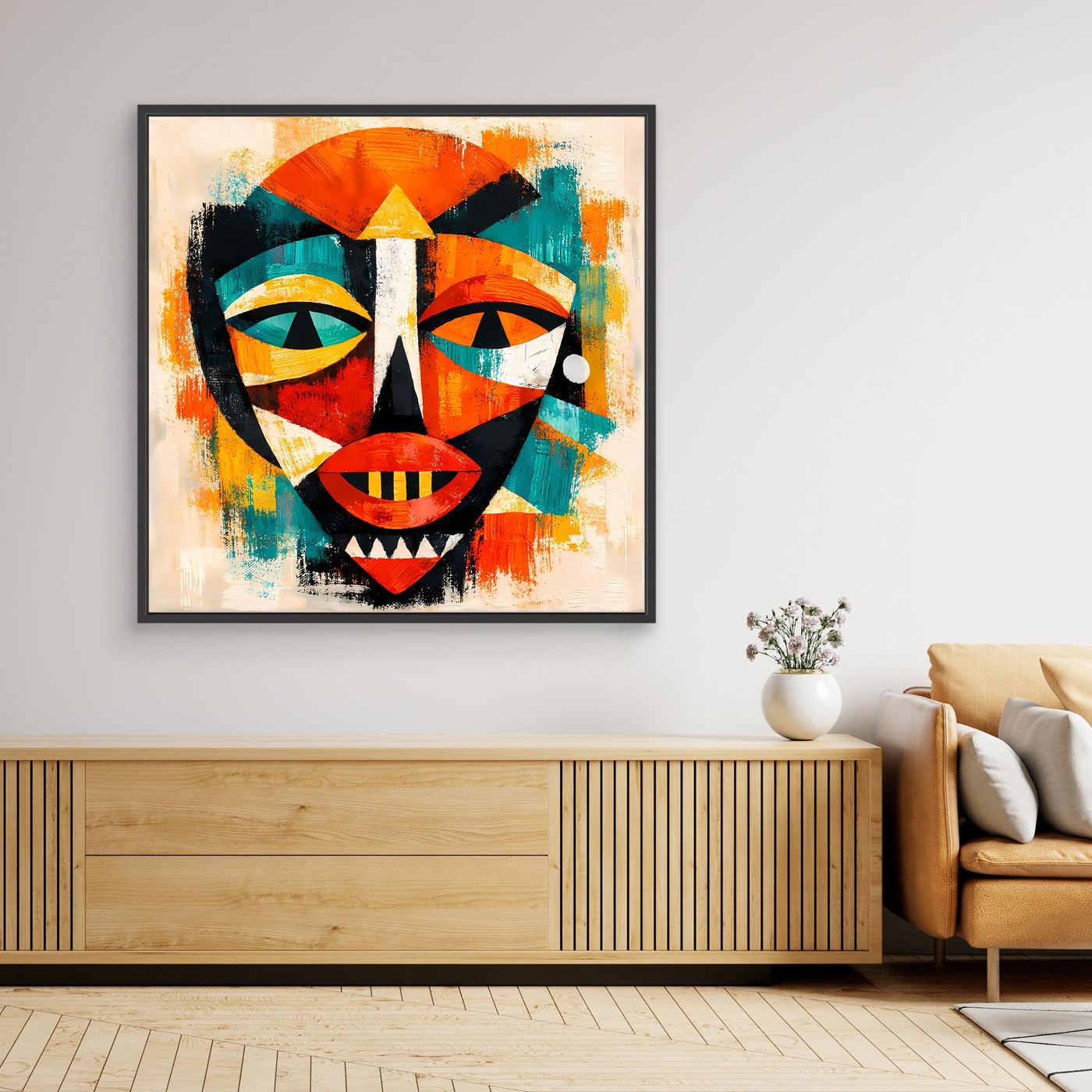Leinwand Abstrakte Afrikanische Maske | Kubistisches Modern Art Wandbild