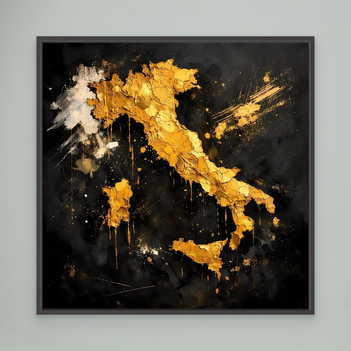 Leinwand Elegante Italienkarte in Gold & Schwarz | Modernes Abstraktes Wandbild