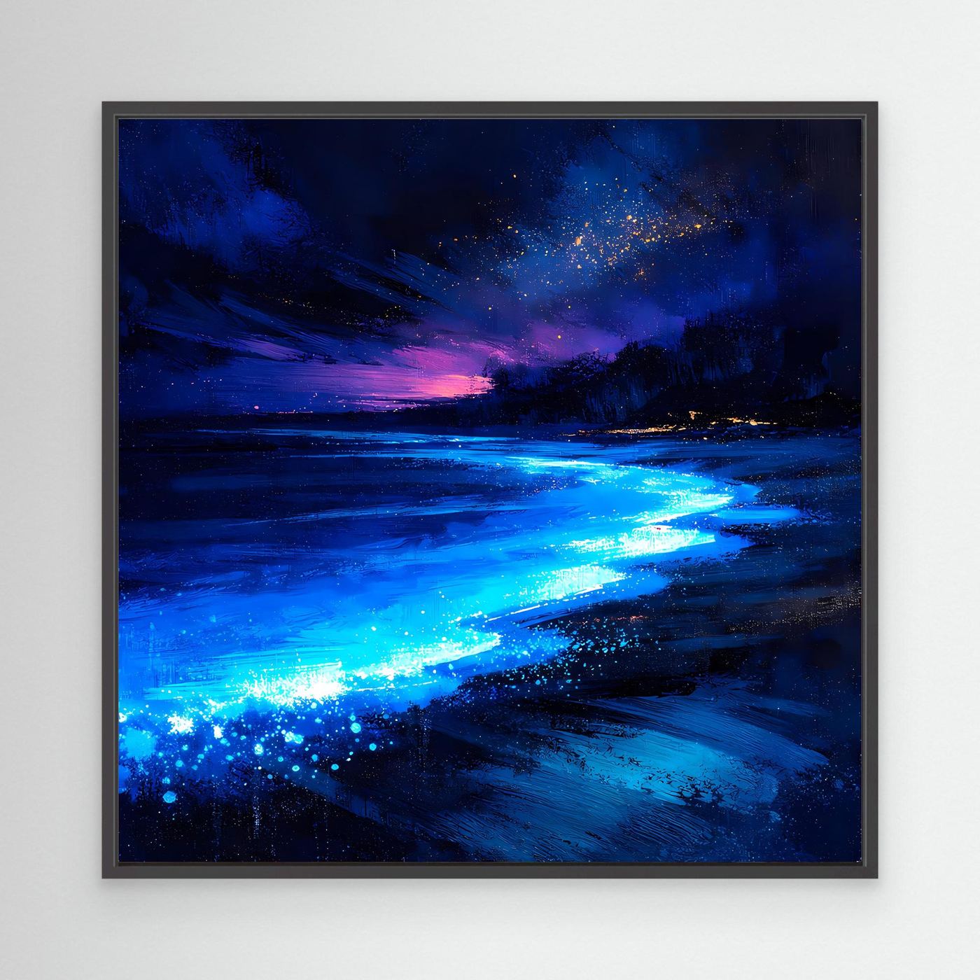 Leinwand Biolumineszierender Strand bei Nacht | Magische Wandkunst auf echter Leinwand