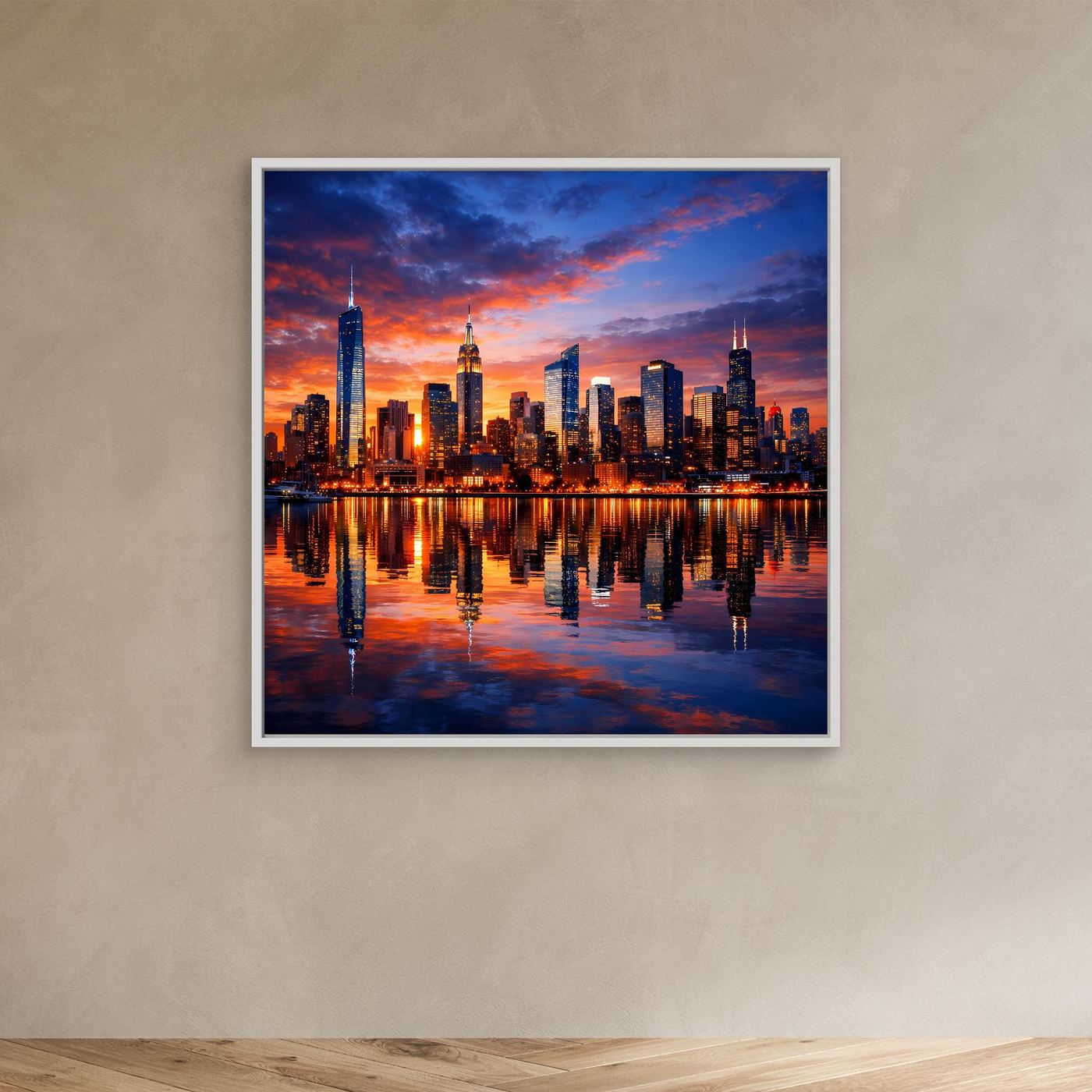 Leinwand Atemberaubende City Skyline im Abendrot | Urbanes New York Stil Wandbild