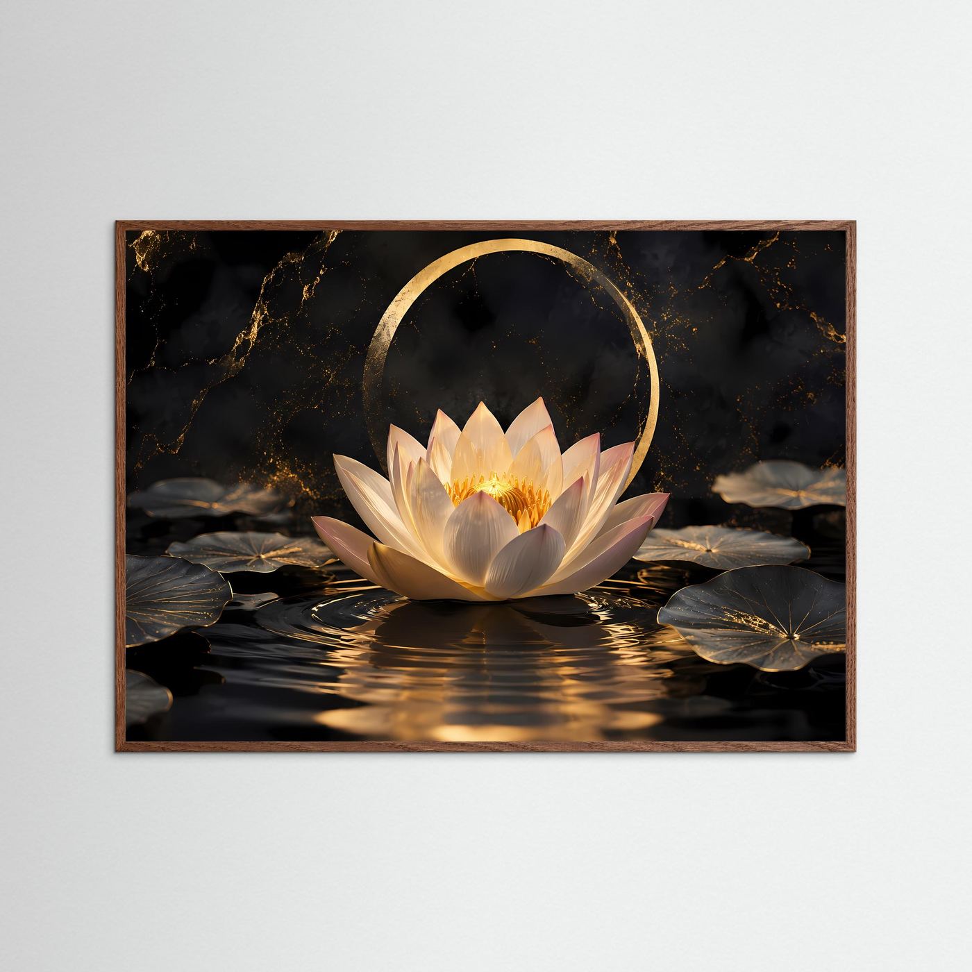 Gelebte Harmonie & Eleganz | Spirituelles Lotusblüten Poster mit Goldeffekten