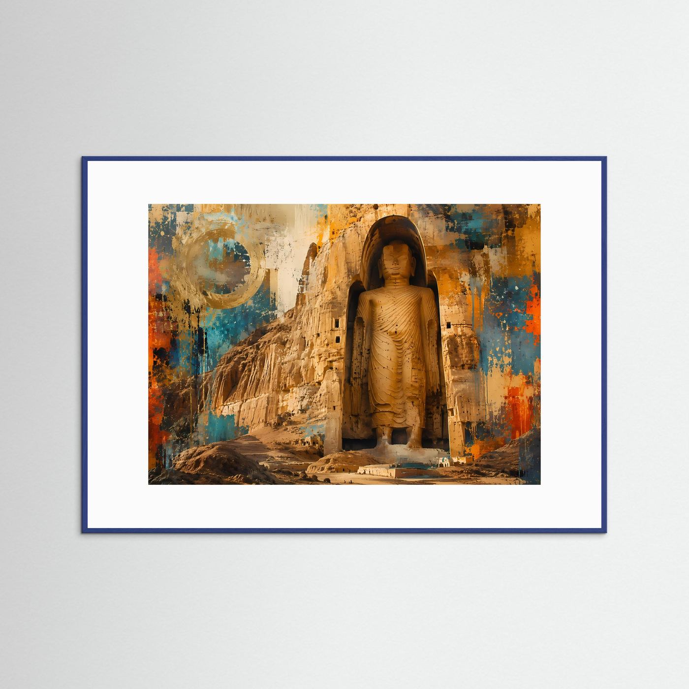 Bamiyan Buddha Poster | Abstrakte Buddhistische Wandkunst | Spirituelle Felsstatue | Modernes Zen Wandbild
