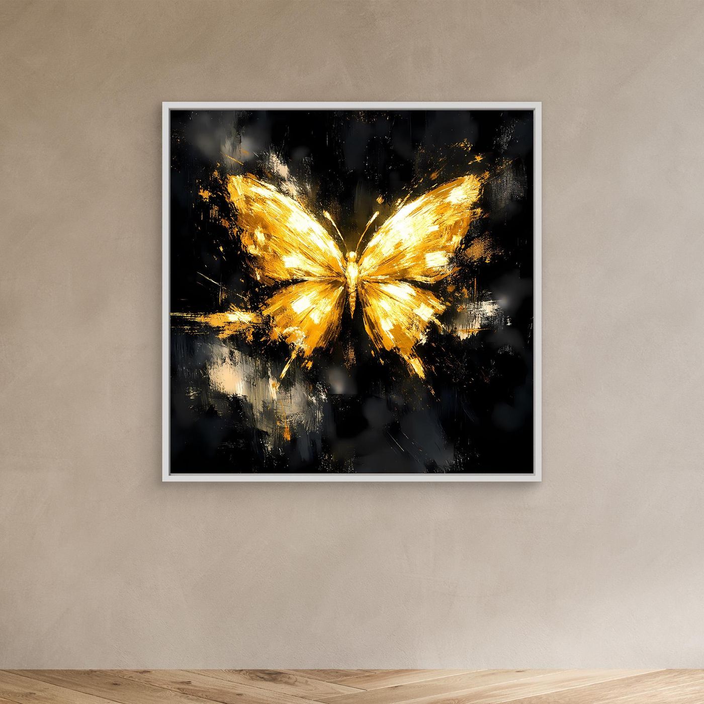 Leinwand Eleganter Goldener Schmetterling | Abstraktes Luxus Wandbild
