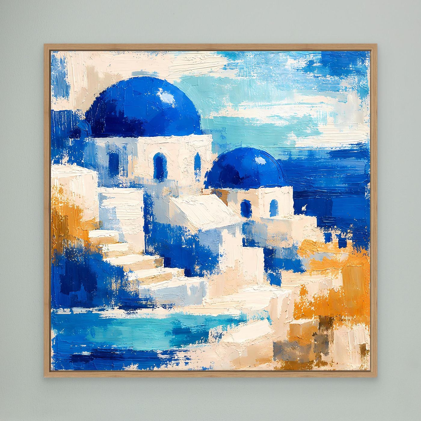 Leinwand Blau-weiße Häuser auf Santorin | Abstraktes Griechenland Wandbild