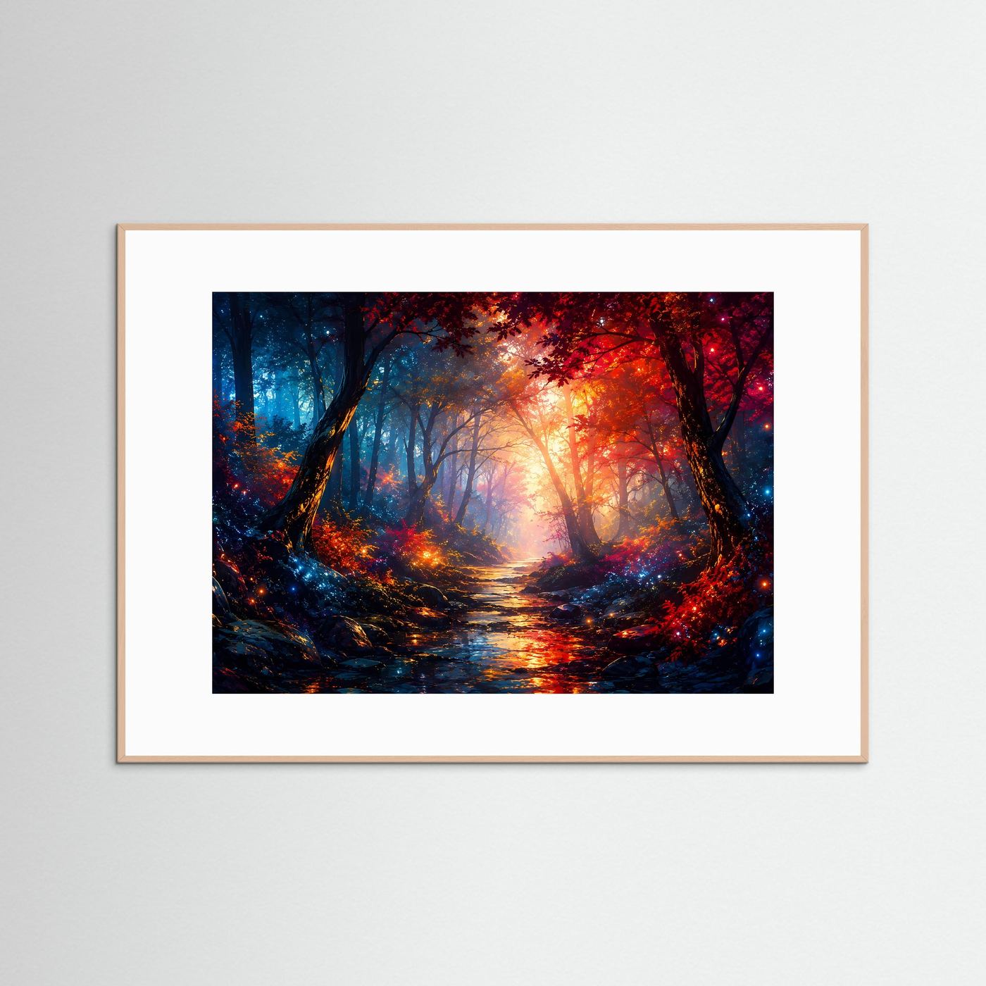 Mystischer Wald Poster Querformat | Leuchtender Fantasy Wald | Abstrakte Natur Wandkunst Modern