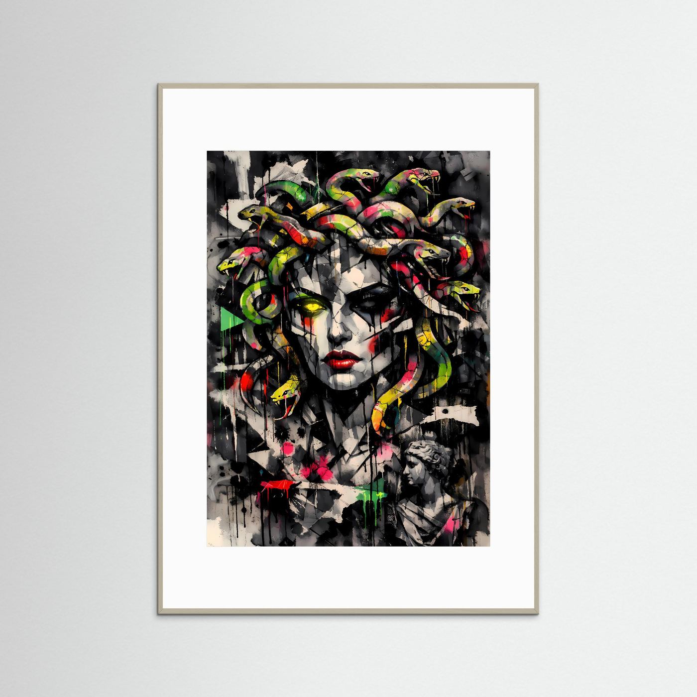The Neon Medusa | Luxuriöses Mythologie Poster Bunt & Dunkel | Abstraktes Medusa Kunstposter Hochformat