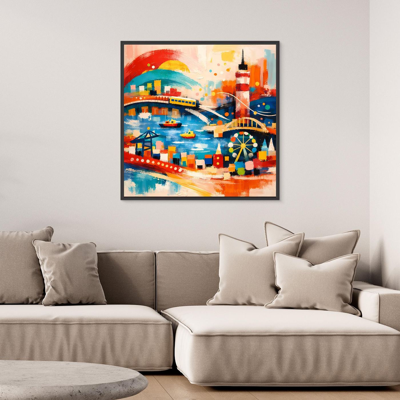 Leinwand Abstraktes Hamburg Hafen Wandbild | Buntes Maritimes Kunstwerk