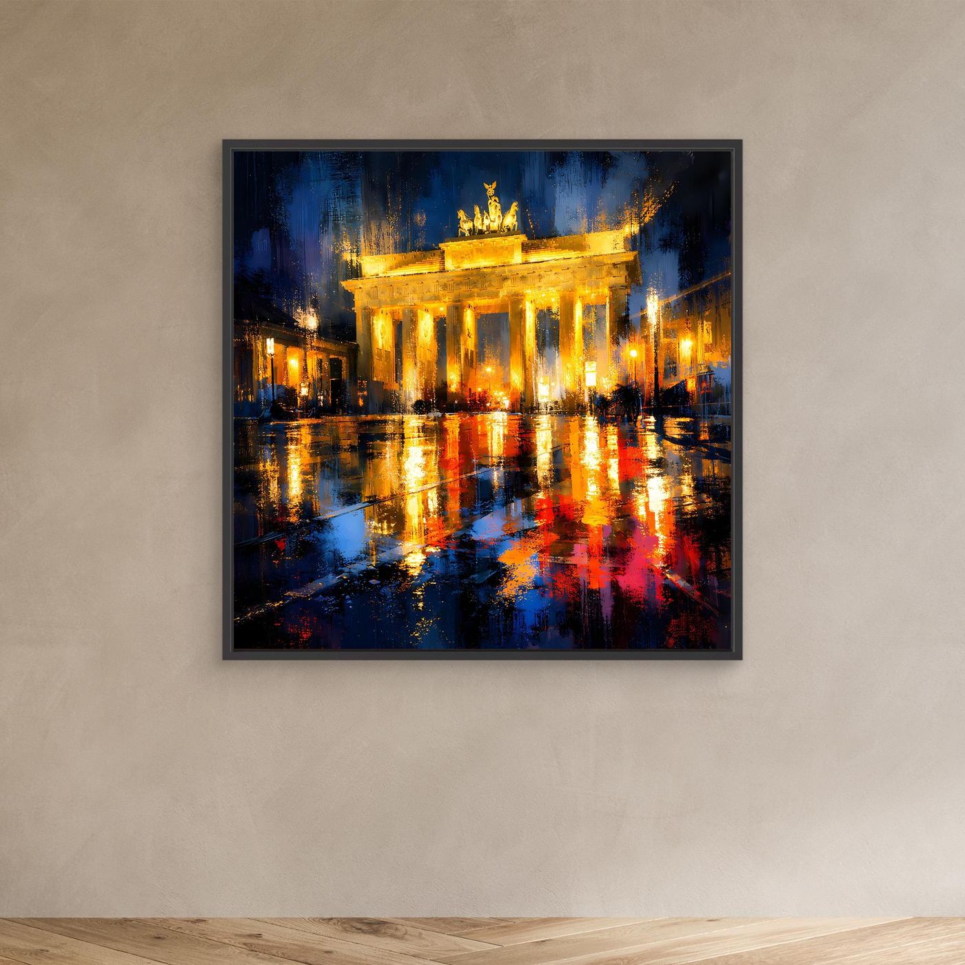 Leinwand Beleuchtetes Brandenburger Tor bei Nacht | Abstraktes Berlin Wandbild