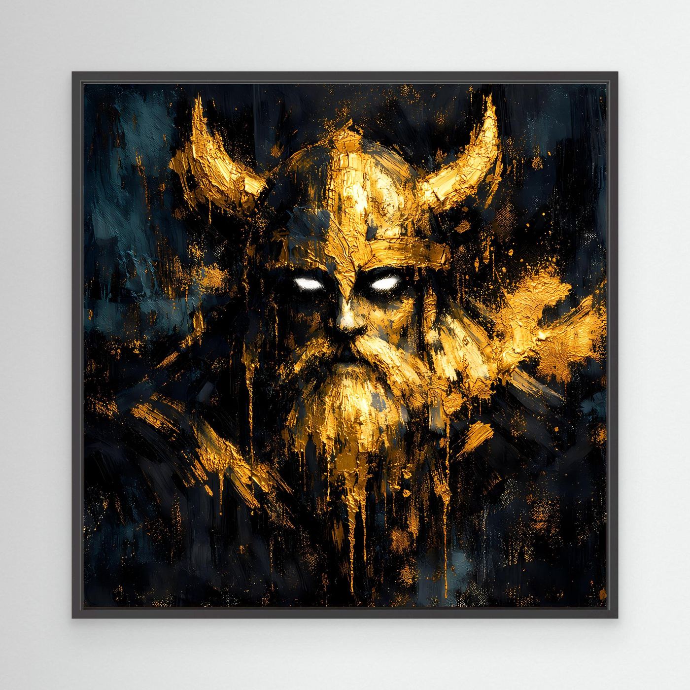 Leinwand Mystischer Wikinger in Gold und Schwarz | Modernes Abstraktes Krieger Wandbild